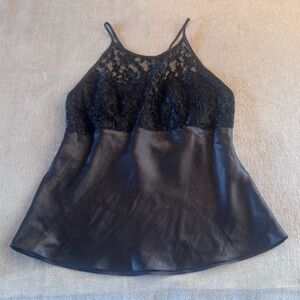 Vintage Erika Taylor Black Satin and Lace Top
